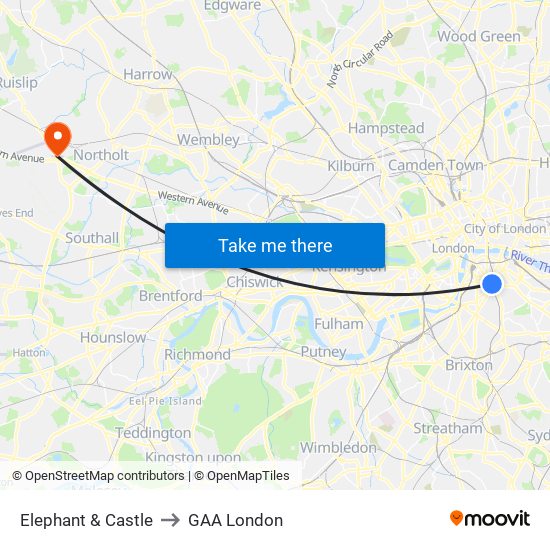 Elephant & Castle to GAA London map