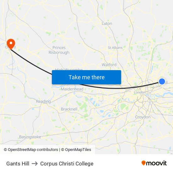 Gants Hill to Corpus Christi College map