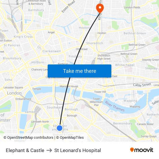 Elephant & Castle to St Leonard's Hospital map