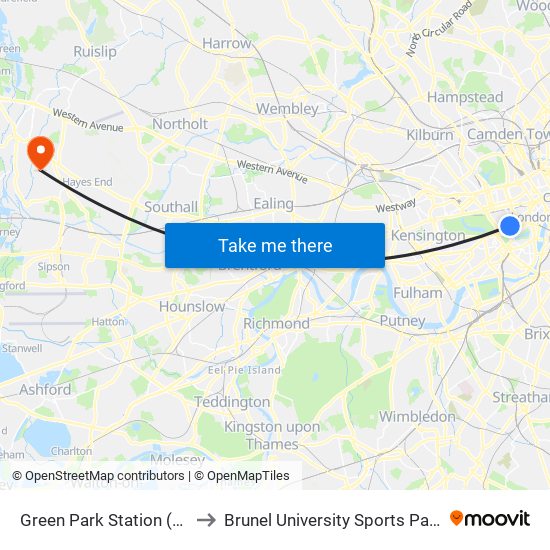 Green Park Station (H) to Brunel University Sports Park map