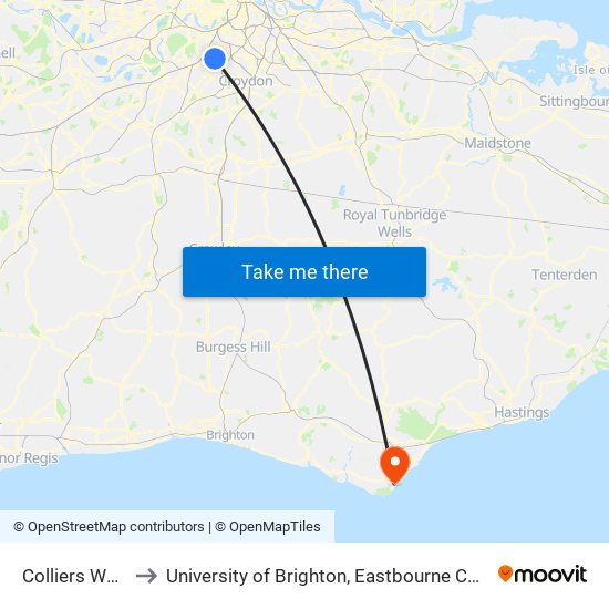 Colliers Wood to University of Brighton, Eastbourne Campus map