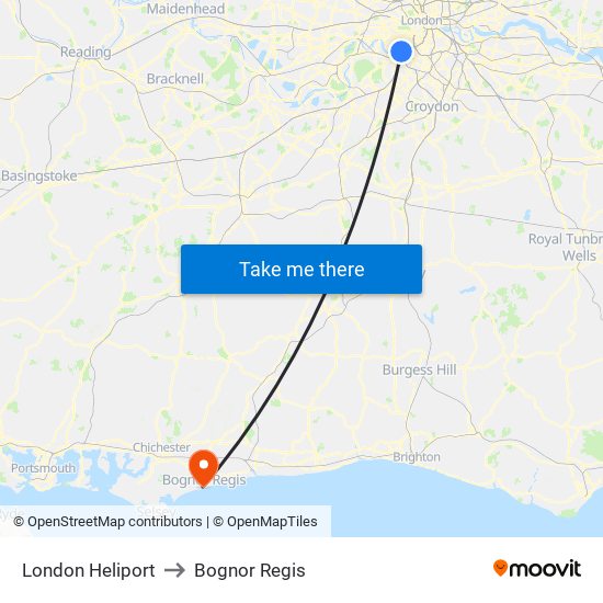 London Heliport to Bognor Regis map