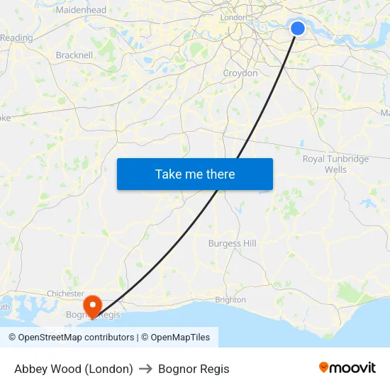 Abbey Wood (London) to Bognor Regis map