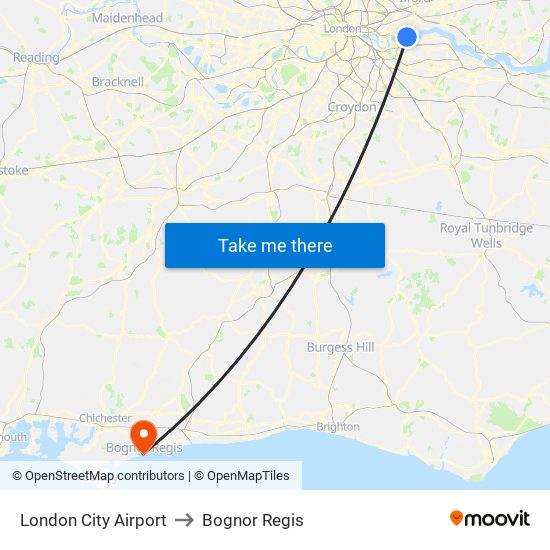 London City Airport to Bognor Regis map
