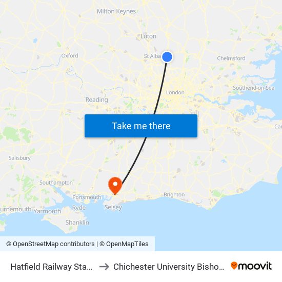 Hatfield Railway Station, Hatfield to Chichester University Bishop Otter Campus map