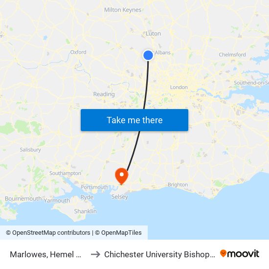 Marlowes, Hemel Hempstead to Chichester University Bishop Otter Campus map