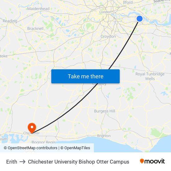 Erith to Chichester University Bishop Otter Campus map