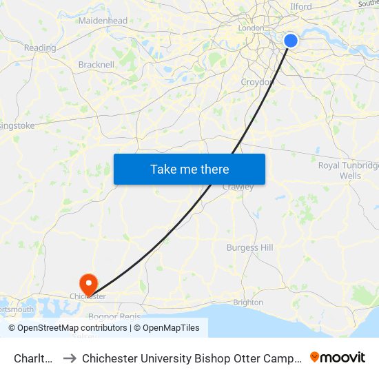 Charlton to Chichester University Bishop Otter Campus map