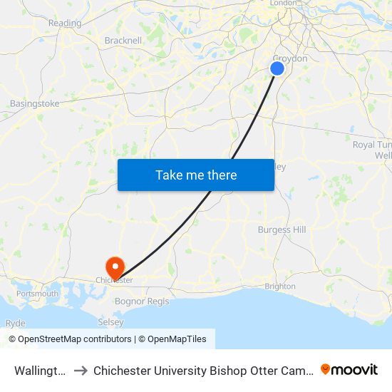 Wallington to Chichester University Bishop Otter Campus map