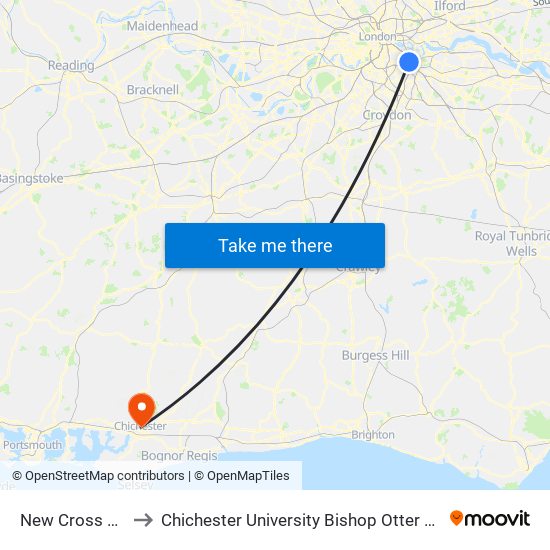 New Cross Gate to Chichester University Bishop Otter Campus map