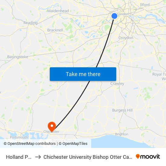 Holland Park to Chichester University Bishop Otter Campus map