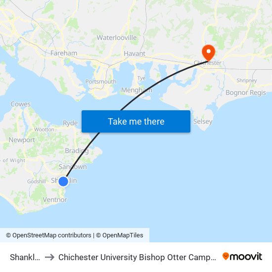 Shanklin to Chichester University Bishop Otter Campus map