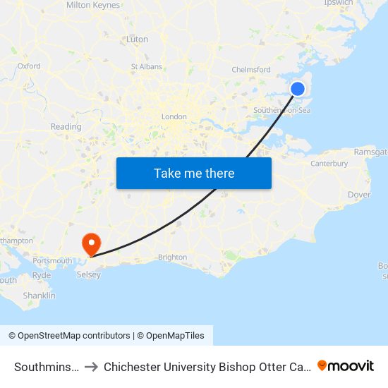 Southminster to Chichester University Bishop Otter Campus map