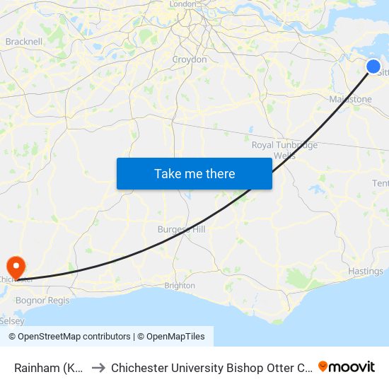 Rainham (Kent) to Chichester University Bishop Otter Campus map