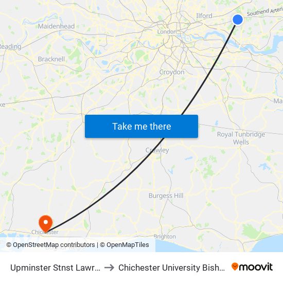 Upminster Stnst Lawrence Road (C) to Chichester University Bishop Otter Campus map