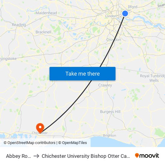 Abbey Road to Chichester University Bishop Otter Campus map