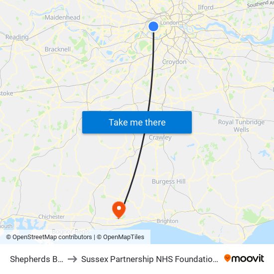 Shepherds Bush to Sussex Partnership NHS Foundation Trust map