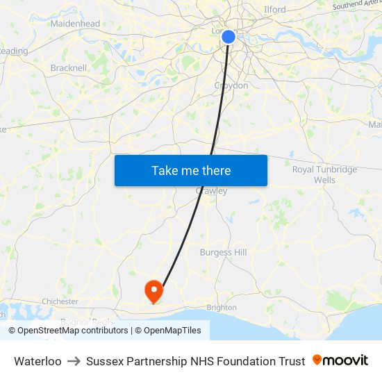 Waterloo to Sussex Partnership NHS Foundation Trust map