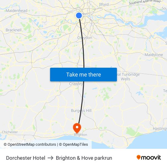 Dorchester Hotel to Brighton & Hove parkrun map