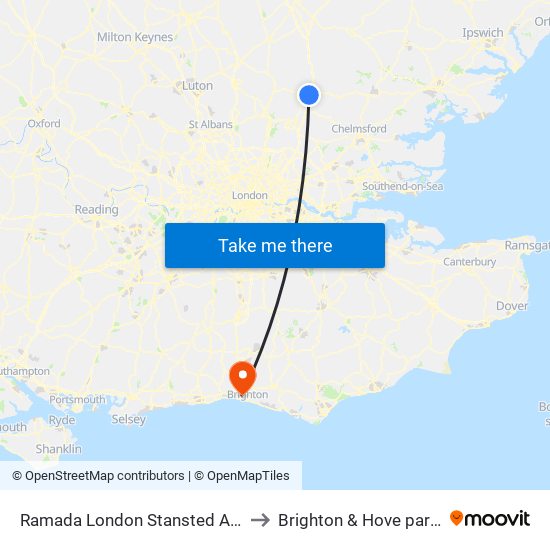 Ramada London Stansted Airtport to Brighton & Hove parkrun map