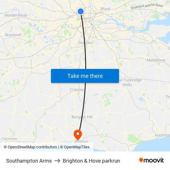 Southampton Arms to Brighton & Hove parkrun map