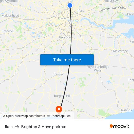 Ikea to Brighton & Hove parkrun map
