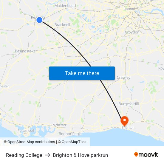 Reading College to Brighton & Hove parkrun map