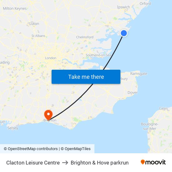 Clacton Leisure Centre to Brighton & Hove parkrun map