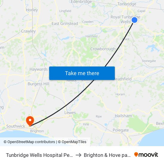 Tunbridge Wells Hospital Pembury to Brighton & Hove parkrun map
