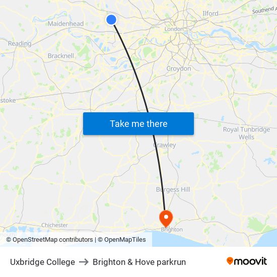 Uxbridge College to Brighton & Hove parkrun map