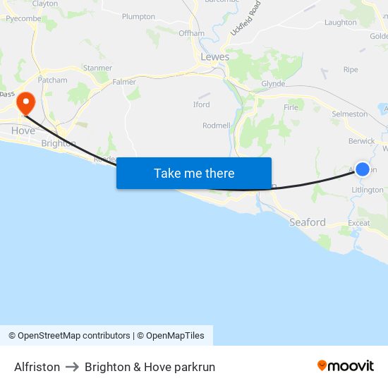 Alfriston to Brighton & Hove parkrun map