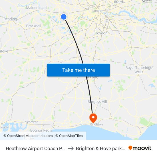 Heathrow Airport Coach Park to Brighton & Hove parkrun map