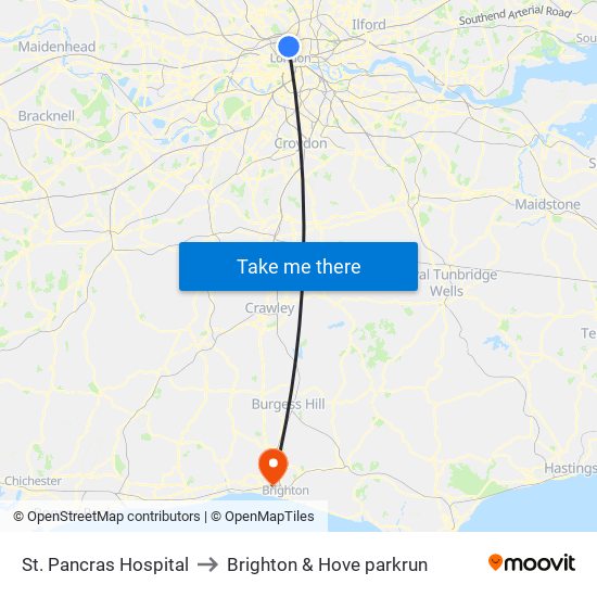 St. Pancras Hospital to Brighton & Hove parkrun map