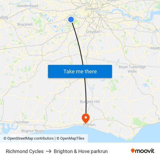 Richmond Cycles to Brighton & Hove parkrun map