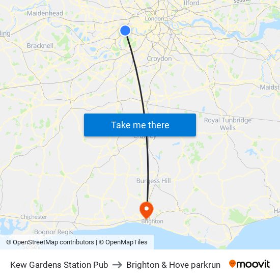 Kew Gardens Station Pub to Brighton & Hove parkrun map