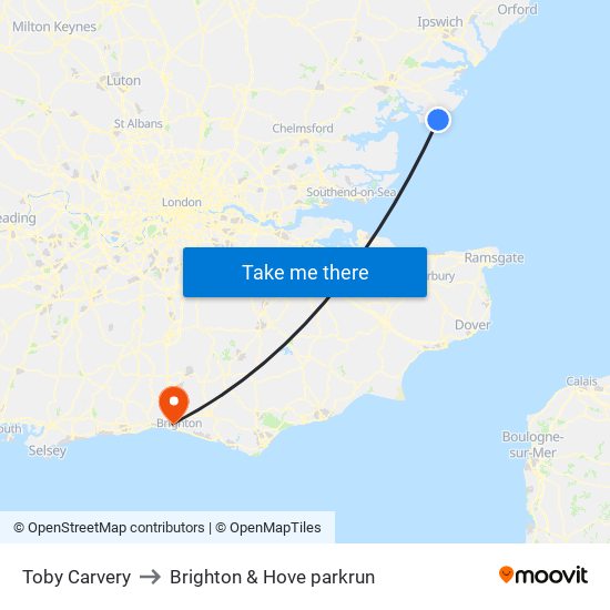 Toby Carvery (Clacton-On-Sea) to Brighton & Hove parkrun map