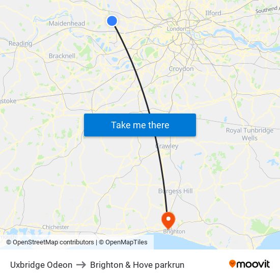 Uxbridge Odeon to Brighton & Hove parkrun map