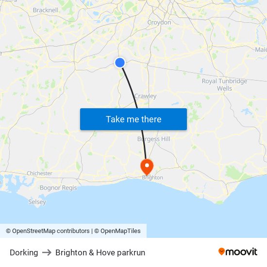 Dorking to Brighton & Hove parkrun map