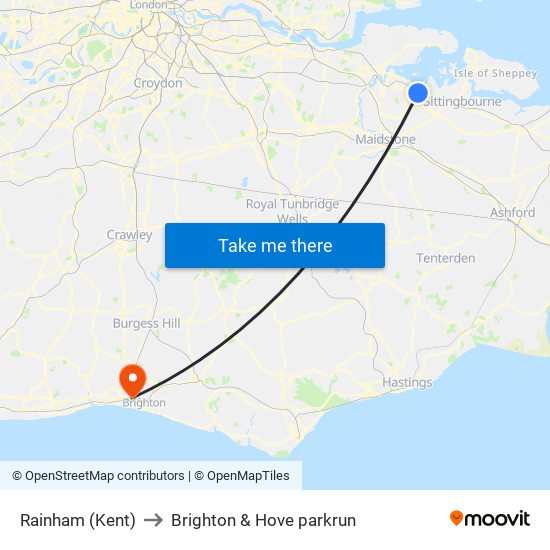 Rainham (Kent) to Brighton & Hove parkrun map