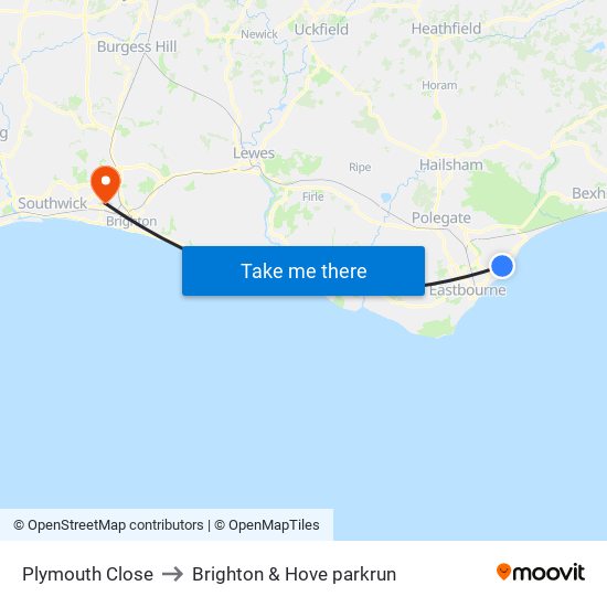 Plymouth Close to Brighton & Hove parkrun map