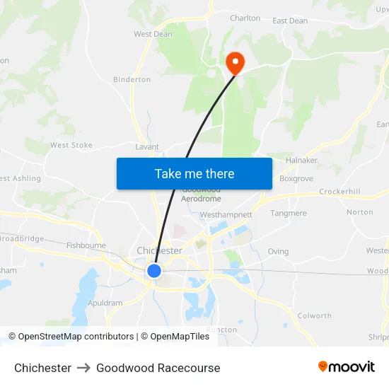 Chichester to Goodwood Racecourse map