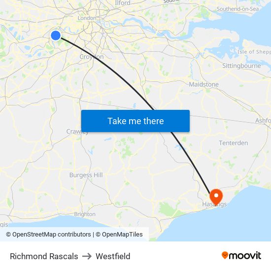 Richmond Rascals to Westfield map