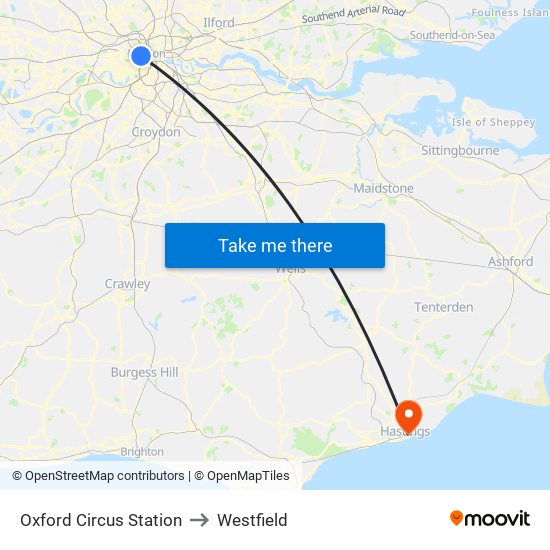 Oxford Circus Station to Westfield map