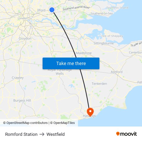 Romford Station to Westfield map