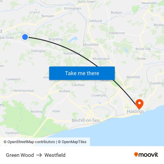 Green Wood to Westfield map