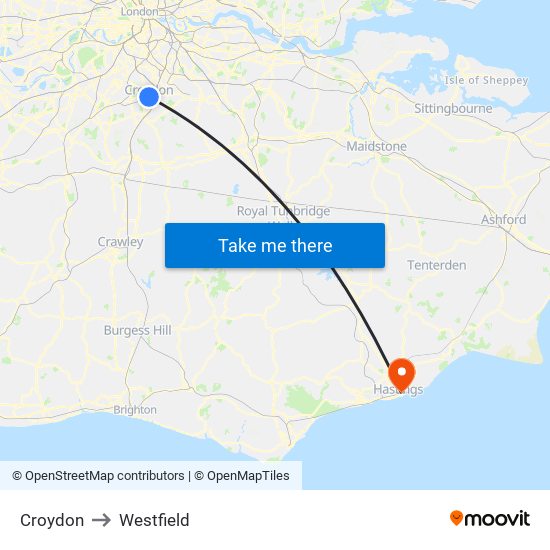 Croydon to Westfield map