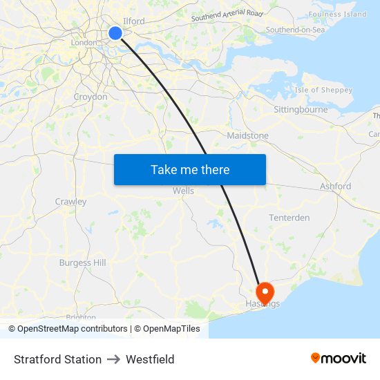 Stratford Station to Westfield map