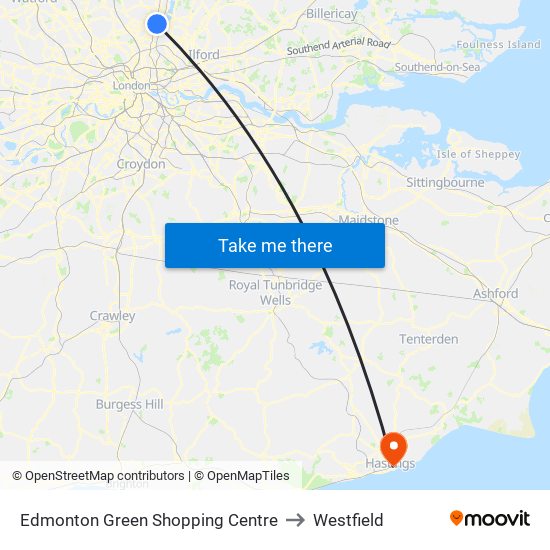 Edmonton Green Shopping Centre to Westfield map