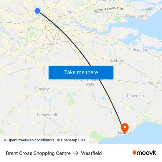 Brent Cross Shopping Centre to Westfield map