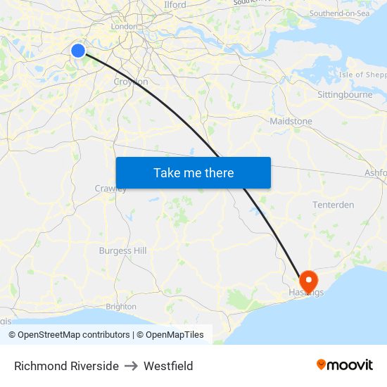 Richmond Riverside to Westfield map